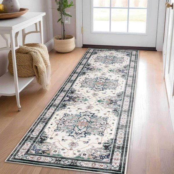 Vintage Perski Medalion Kwiatowy Dywanik Biegacz AntypośLizgowy Odporny Na Plamy Dywanik Do Przedpokoju Na Kuchnię WejśCie Mata W Stylu Wiejskim 40X120Cm 16X47Inch-image
