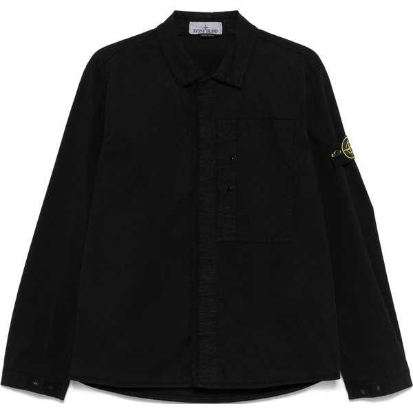 Stone Island SS25 AlgodóN Supima Color SóLido BotóN Oculto A Un Lado Bolsillo En El Pecho Logo Camisa Chaqueta De Manga Larga Hombre Chaquetas K1S151200033S0010-V0029 S Black-image