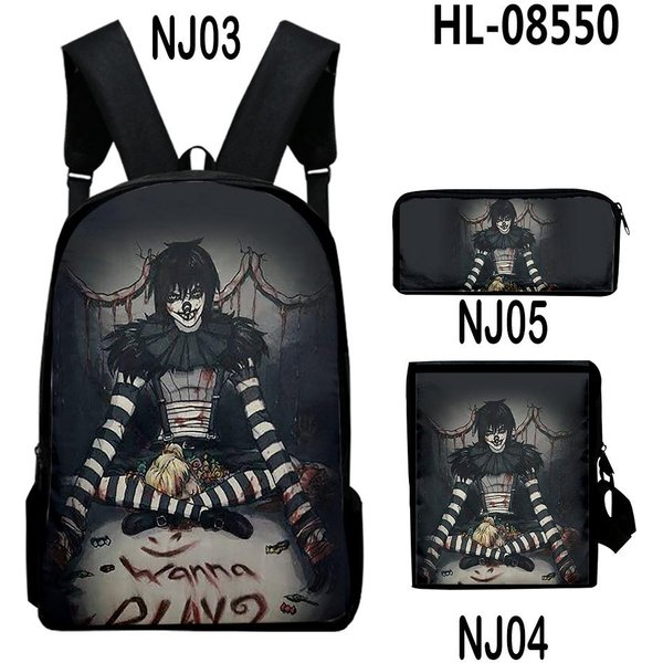CláSico Peculiar Creepypasta ImpresióN 3D 3Uds/Set Pupila Mochilas Escolares Mochila Para PortáTil Mochila Bolso De Hombro Inclinado Estuche-image
