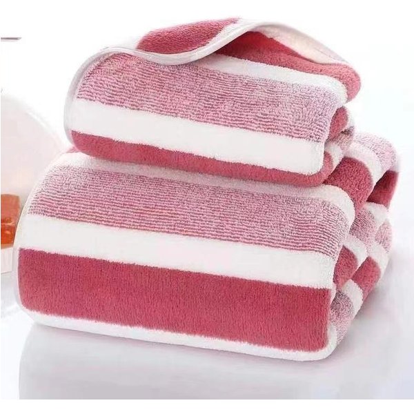 1 Toalla De BañO Absorbente Y Espesa, Toalla Facial Suave Para El Hogar 70*140Cm Color Rosa-image