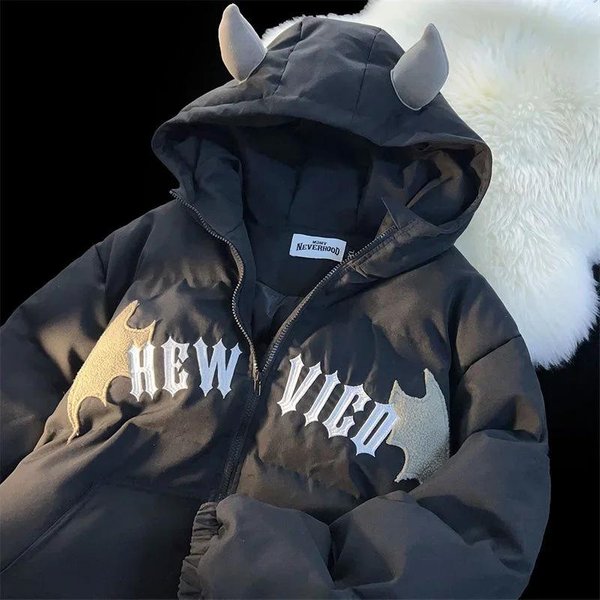 Fivefive Couples Winter Casual Hooded Jacket Haftowane BawełNiane Ocieplane Kurtki Y2K PłAszcze Kurtka Zimowa L-image