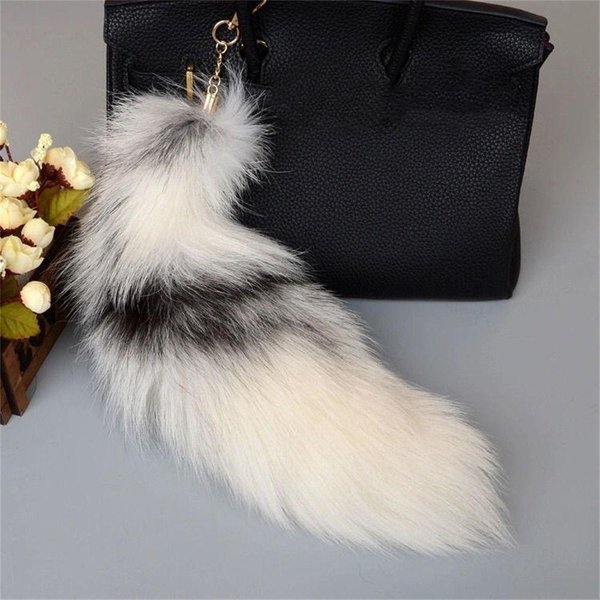 Pompony Pluszowy Ogon Brelok Do Kluczy Torba Z FręDzlami Futrzany Wisiorek Breloczek Ogon ZwierzęCy Brelok Kobiety Dziewczyna 40Cm 04 Gray-image