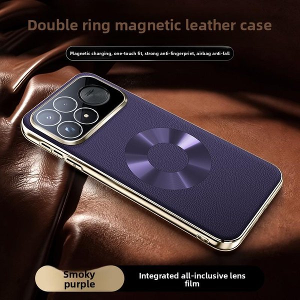 Luksusowe Magnetyczne Etui Ochronne Ze SkóRy PU Na Telefon Xiaomi Poco F9 Ultra F9 Pro F8 Ultra F8 Pro Dla Magsafe Bezprzewodowe ŁAdowanie Pokrowiec Ochronny Poco F8 Ultra Fioletowy-image