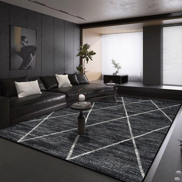 Alfombra Moderna De GeometríA Grande Para SalóN DecoracióN Negra Alfombras Para El Hogar Alfombras Antideslizantes Para DecoracióN De Dormitorio SalóN Sofá Alfombra De Suelo 80*120Cm-image