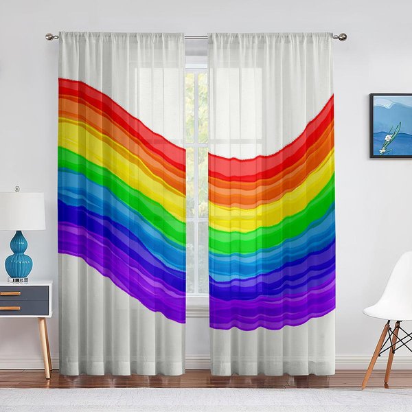 FantasíA ArcoíRis Cambio Gradual Arte Tul En Cortinas TraslúCidas Para DecoracióN De Sala De Estar Dormitorio Cocina Tratamiento Cortina De Gasa Estor 1 PCS W100Xh250Cm&Rod Pocket-image