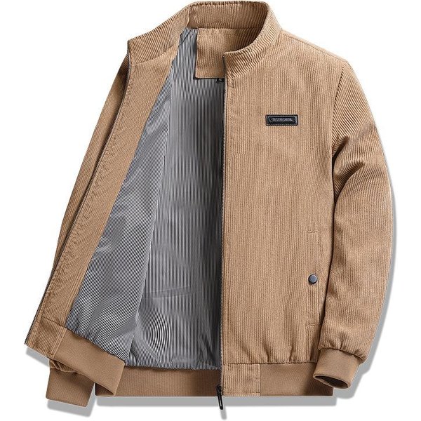 Nueva Chaqueta De Pana Para Hombre Primavera Y OtoñO Abrigo Delgado Solapa Top Cuello Alto Chaqueta Talla Grande 5XL Beige-image