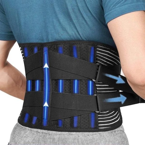 Faja Lumbar Con 6 Soportes, Soporte Lumbar OrtopéDico Antideslizante, CinturóN De Soporte De Cintura Transpirable Para Aliviar El Dolor En El Gimnasio M Waist 75-95Cm Negro-image