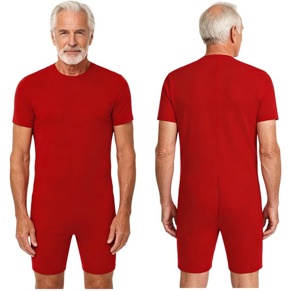 Mono Adaptativo Unisex S-3XL: Mono Con Cremallera Trasera Anti-Deslizamiento, Manga Corta De FáCil Cuidado Para Personas Mayores Y Con Necesidades Especiales L Rojo-image