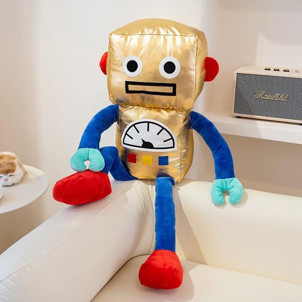 60 Cm DużA Poduszka Pluszowy Robot Uroczy Naukowiec Robot Pluszowa Zabawka Dekoracyjna Poduszka Do Pokoju ChłOpca Poduszka Prezent Urodzinowy ZłOty-image