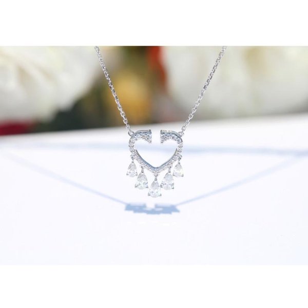 Collar Con Borlas Platino Forma De CorazóN Diamante SúPer Brillante Cadena Para ClavíCula Diamante Real Colgante De Oro Mujer White-image