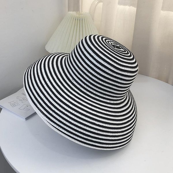 Sombrero De Paja Para Mujer Estilo Hepburn Retro FrancéS - Ala Ancha Tejido ProteccióN Solar, Sombrero De Sol Para Vacaciones En La Playa De Verano 55-60Cm-image