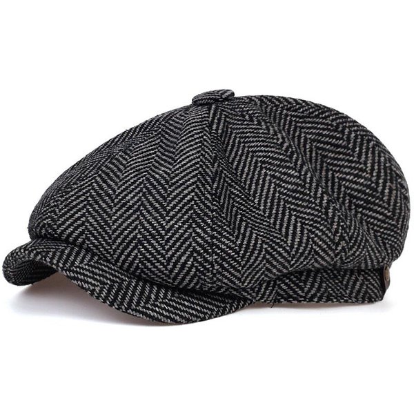 MęSkie Zimowe Czapki Gazeciarza Vintage Czapka W JodełKę OśMiokąTna MęSka Damska Berety Czapka Gatsby Czapka Z PłAską Podeszwą Czapki Hip-Hopowe CiepłA Czapka Ciemny Kolor Szary-image