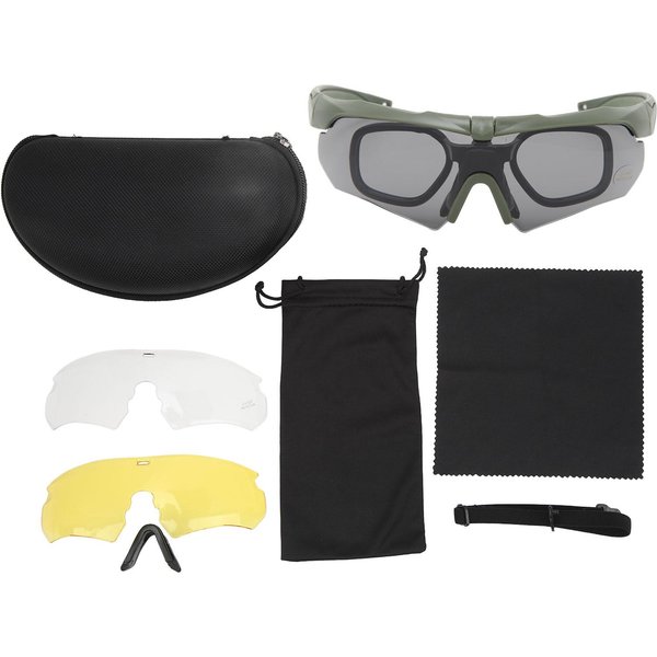 Okulary Strzeleckie Ochronne Przed UV Outdoorowe Gogle Wojskowe Wiatroodporne PyłOszczelne PółRamkowe Gogle Motocyklowe Ochrona Oczu Dla OD Green-image
