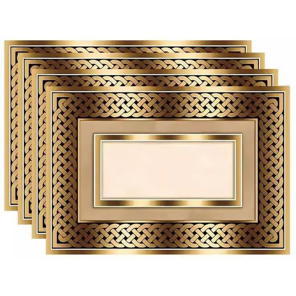 4 Szt. Nowoczesne Luksusowe Geometryczne PodkłAdki Na Stół Mata Lniana PodkłAdka Zmywalna Wodoodporna ProstokąTna Mata Na Stół Do Kuchni Jadalni Kolacji 4Pcs-30X45Cm(12X18In Beige-image