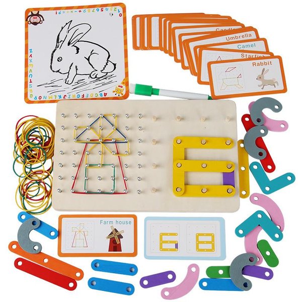 Montessori 3 W 1 Rozwojowa Drewniana Zabawka Puzzle Geometryczne Tablica Z KołKami Sortowanie KoloróW Zabawka Edukacyjna Dla Dzieci Prezenty Dla Dzieci-image