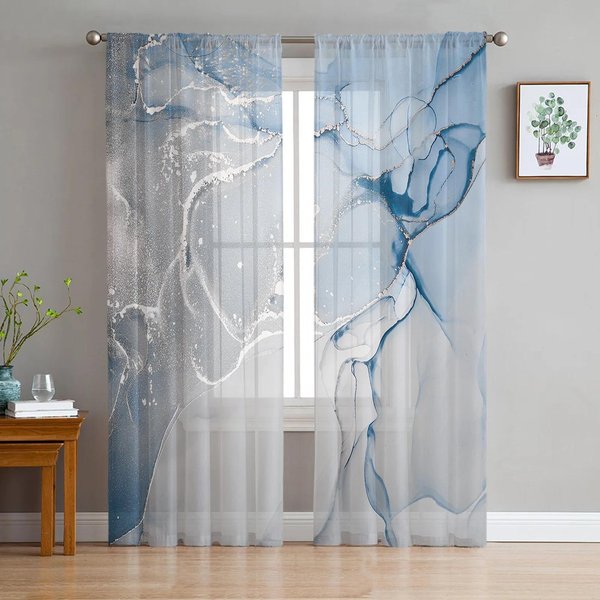 Cortinas Transparentes De MáRmol Para DecoracióN De Dormitorio Sala De Estar Cortina De Ventana Para Cocina Cortinas De Tul Voile Organza W135 X H115Cm X1&Grommet Top-image