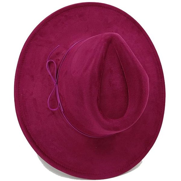 9,5 Cm OkrąGłY PłAski Rondo Zamszowy Cylinder Damski MęSki Zachodni Kapelusz Kowbojski Impreza Scena Kapelusz Fedora WłAsny Styl Design Styl Etniczny Czapka 55 -58Cm Pink-image