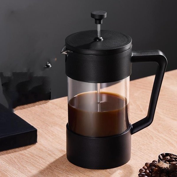 Cafetera Francesa Multifuncional De 350 Ml Con Filtro, Color Negro, De Vidrio Transparente-image