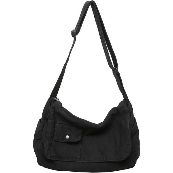 Bolso Cruzado De Moda Simple VersáTil Bolso Tote De Gran Capacidad Bolso Cruzado De Lona Retro Bolso Unisex Para Deportes Y Viajes Negro-image