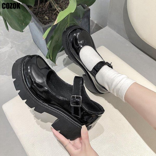 Nuevos Zapatos Lolita Para Mujer Vintage Zapatos Mary Jane Japoneses Hebilla Estudiante Uniforme Jk Zapatos De Plataforma Cosplay Talla Grande 6.5 Negro Mate-image