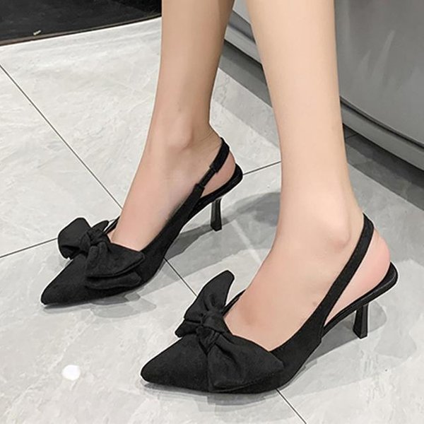 Nowy Trend Moda Kokarda Damskie SandałY Seksowne Wysokie Obcasy Szpiczaste Buty Wiosenne Sukienka Slingback Kapcie CzółEnka Damskie Klapki 35-image