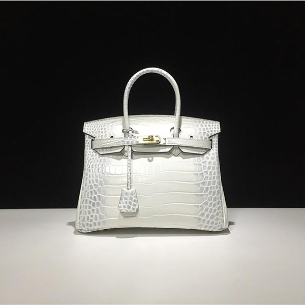 Bolso Platino Con PatróN De Cocodrilo De Cuero, Gran Capacidad, Bolso De Mujer Moderno Y VersáTil, Bolso De Mano De Un Hombro Cruzado, PortáTil 30Cm White-image