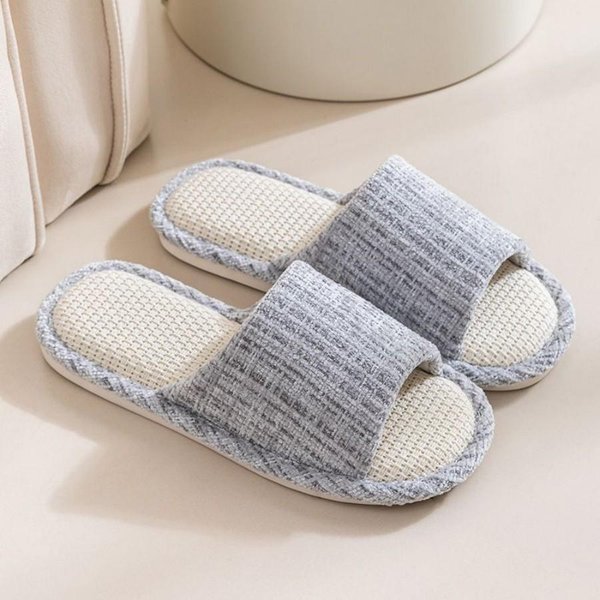 Nuevas Pantuflas De Lino Natural Para El Hogar Zapatos De Piso Para Interior Pantuflas Silenciosas Para El Sudor Para Verano Mujeres Y Hombres Sandalias Pantuflas 36-37 Gray-image