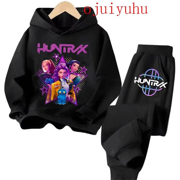 Zestawy Streetwear Lata 90. DziecięCe Bluzy Kpop Demon Hunters Bluza Anime Dres KreskóWka Dziewczynka ChłOpiec Dzieci Ubrania 110 Black-image