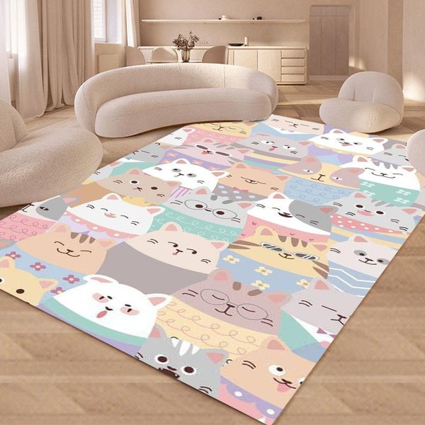 KreskóWkowy Kot Dywanik Mata Dywanik Uroczy Kotek WzóR Dekoracja Domu Mata PodłOgowa Do Salonu Sypialni Dekoracja Salonu 50X80Cm White-image