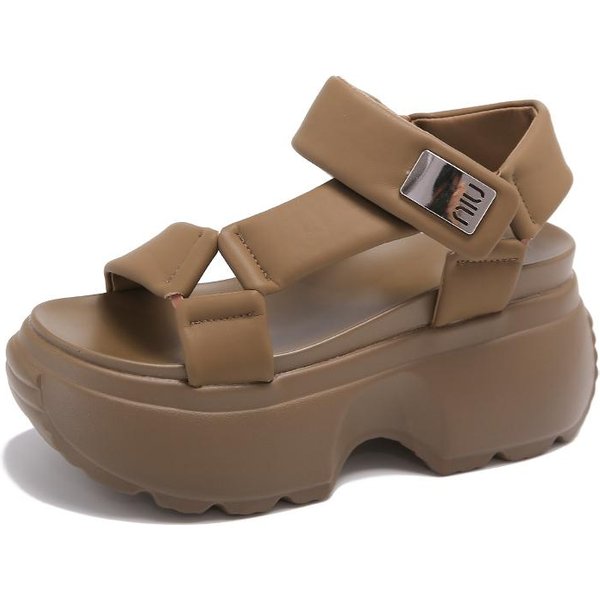 Moda 8.5Cm Verano Moda Suela Gruesa Romanas Casuales Dama Hebilla Antideslizantes Zapatos De SeñOra Tacones De CuñA Cadena Sandalias De Plataforma Mujer 2024 39 MarróN-image