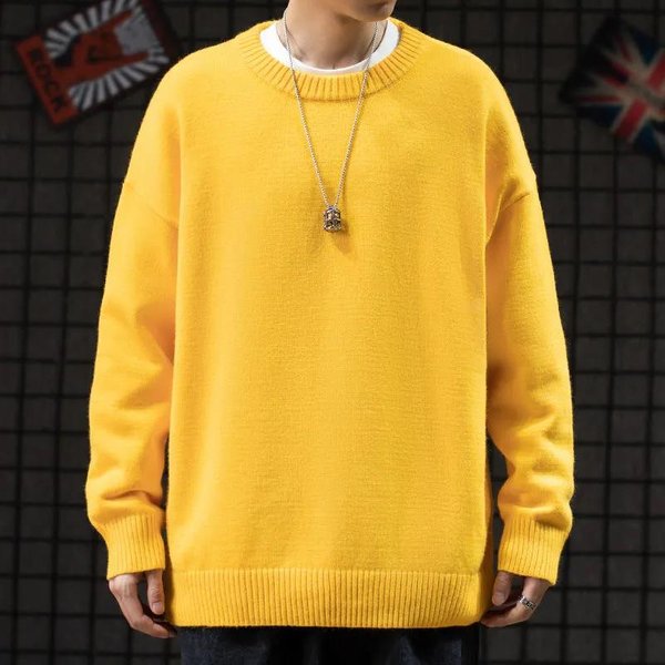 SuéTer De Color SóLido De OtoñO Para Hombre, VersióN Coreana De La Tendencia, SuéTer Fino Y Suelto, SuéTer De Fondo Para Hombre XL-image