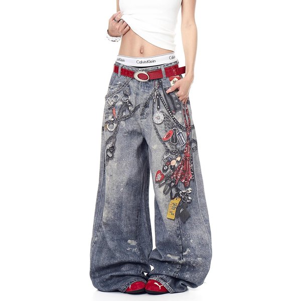 Jeans De Tiro Alto Unisex Estilo Barril Corte Holgado Streetwear Jeans De Pierna Ancha Cremallera Frontal Estilo Americano Vintage Pantalones Vaqueros EláSticos 3XL-image