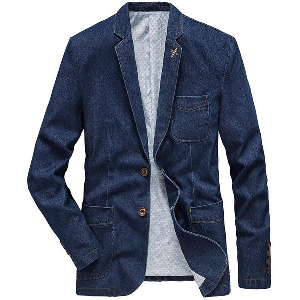 Kurtka Garniturowa DżInsowa MęSka Wiosenno-Jesienna DużY Rozmiar Casualowa Klapa Slim 3XL Black-image