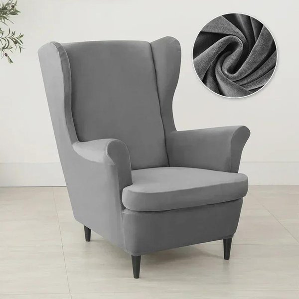 2 Piezas/Juego Fundas De Terciopelo Para Silla Wingback Removibles Funda EláStica Para SillóN Con Alas Con Funda Para CojíN De Asiento CubresofáS EláSticos Sala De Estar Gray-image