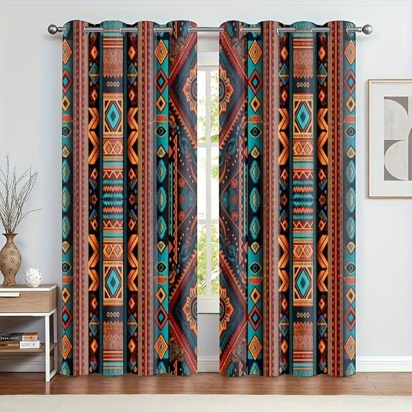 2 Piezas Cortinas Boho Tema De Arte Bohemio Hippie Cortinas De Ventana Con PatróN Estampado De Mandala Animal Elefante Cortina DecoracióN De HabitacióN 135W165H(Cm)53X65In&Grommet Top-image