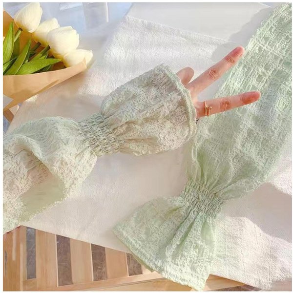 Cubierta De Brazo De Seda De Hielo ProteccióN Solar Mangas Abullonadas Plisadas Accesorios De Verano Para Mujer Beige-image