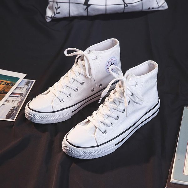 Wiosenne I Jesienne Nowe Modne PłóCienne Buty Damskie Modne Buty Studenckie Sznurowane MałE BiałE Buty Pary MęSkie Buty Na Co Dzień 38 White-image
