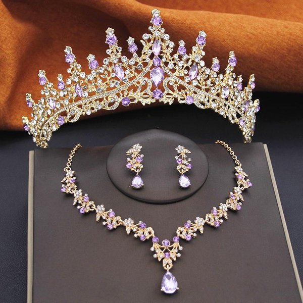 WspaniałY Zestaw BiżUterii ŚLubnej Korona Dla Kobiet Tiary Urodzinowe Suknia ŚLubna Korony I Naszyjnik Choker Kolczyki Zestaw Akcesoria Black-image