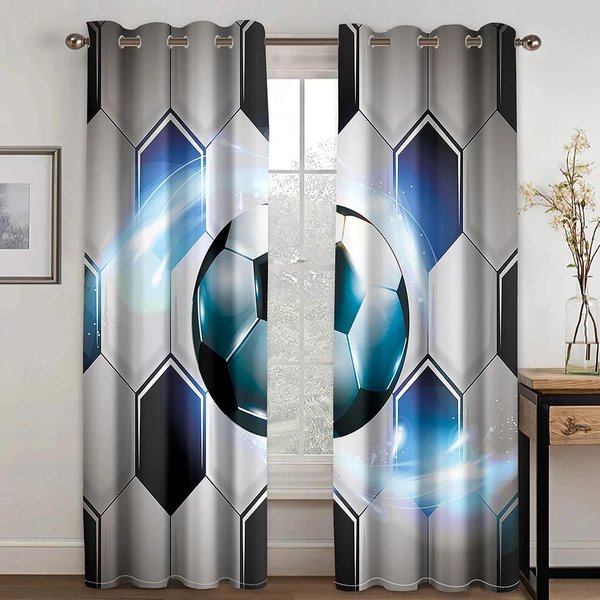 PiłKa NożNa Sporty MiłOśNicy PokóJ Dekoracyjne ZasłOny 2 Panele PokóJ ChłOpcóW DziewcząT Salon Gabinet Okno Dekoracyjne ZasłOny W60H60(Cm)X2Pcs&Grommet Top-image