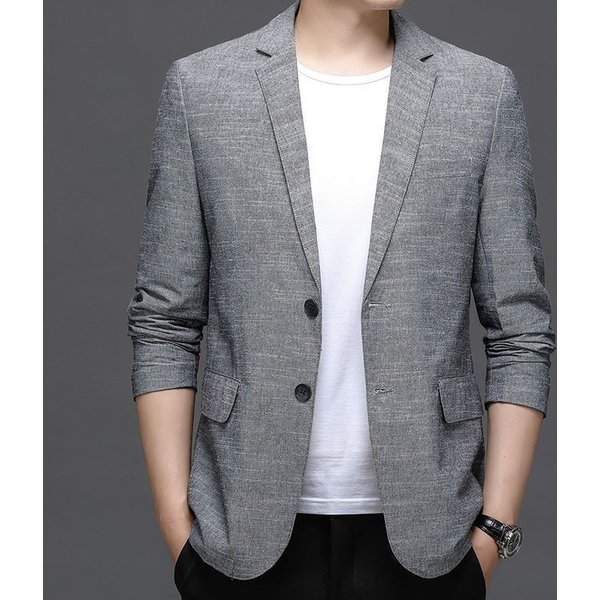 Traje De Lino De Moda Urbana De Dos Piezas, Chaqueta De Un Solo Pecho, Traje Informal, Color SóLido, Solapa De Muesca Delgada 4XL Gray-image