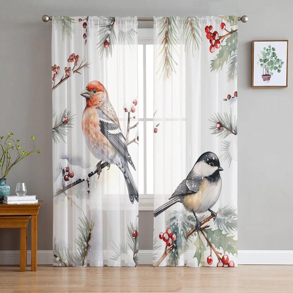 ŚWiąTeczny Robin Jagody Igliwie Przezroczyste ZasłOny Do Dekoracji Salonu ZasłOny Okienne Kuchenne Tiulowe Woalowe ZasłOny W135 X H115Cm X1 White-image