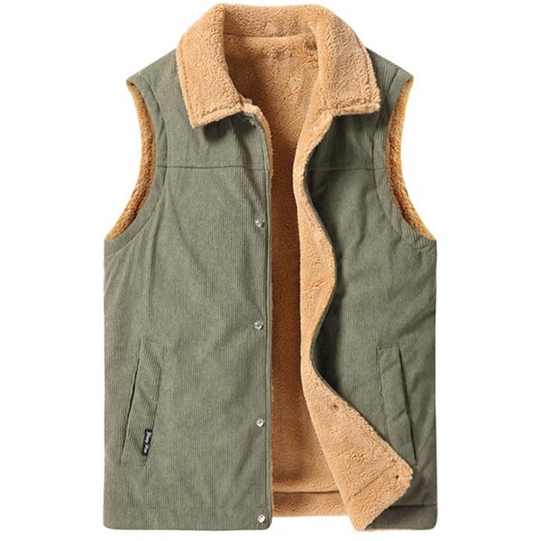 Chaleco De Invierno Para Hombre, Forro De Terciopelo, Chaleco De Pana, Abrigo Con Solapa, Sin Mangas, De Un Solo Pecho, Chaleco Grueso Con Bolsillos L-image