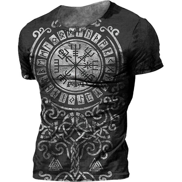 Camiseta Vintage Para Hombre, Camisetas Con Estampado Vikingo En 3D, Camisetas De Verano, Camisetas Holgadas Informales, Ropa Para Hombre, Sudadera De Calle Hip Hop Con Cuello Redondo 5XL Gray-image