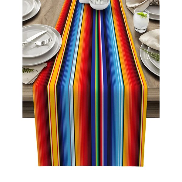MeksykańSki Serape Lniany BieżNik Na Stół Szafkę Dekor Kolorowy Pasiasty MeksykańSka Fiesta Dzień ZmarłYch BieżNik Na Stół Dekoracja Imprezowa 150X33Cm-image
