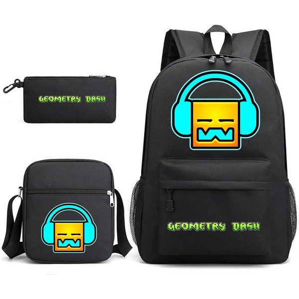 Geometryczna Geometrydash 3 Szt. Torba Szkolna Dla ChłOpcóW I DziewcząT Campus PióRnik Torba PłóCienna 3-Piece Set (Backpack + Satchel + Pencil Case)-image