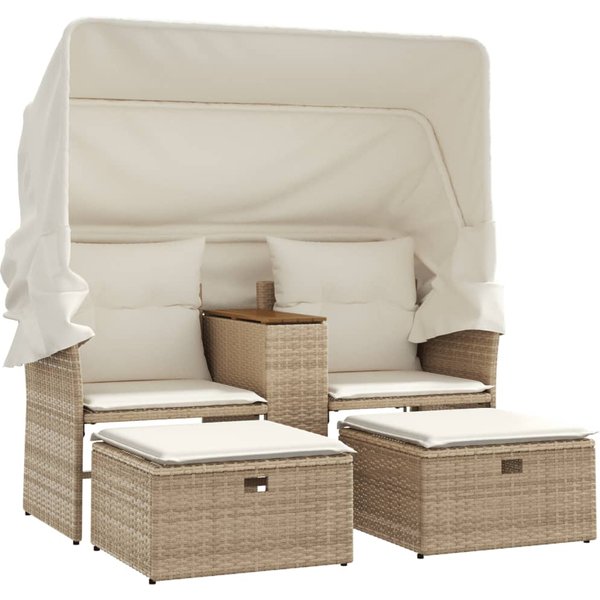 Sofá De JardíN De 2 Plazas Con Toldo Y ReposapiéS PolirratáN Beige-image