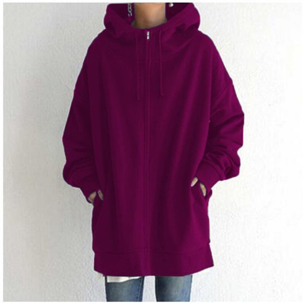 Damskie Bluzy Oversize Z Kapturem Wiosna Jesień DłUgi RęKaw Bluza Z Kapturem Zapinana Na Zamek LuźNa Odzież Wierzchnia XL White-image