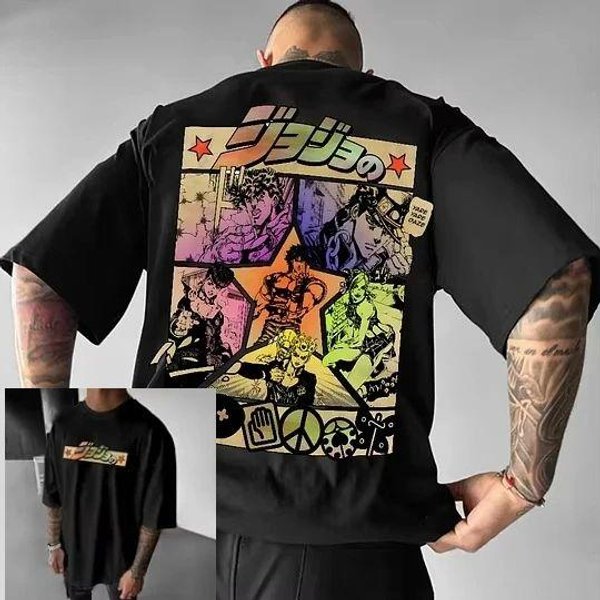 Ulica Anime Jojo Odzież MęSka Harajuku Lato Y2K Graficzne T-Shirty Oversize LuźNa BawełNiana Damska Koszulka Z KróTkim RęKawem S Gray-image