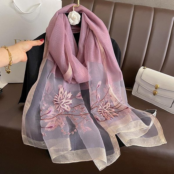 DłUgi Haftowany Kwiatowy Jedwabno-WełNiany Szal Szale Chusty Kobiety Bufandas Foulard Chusteczka Na GłOwę HidżAb Szale Pashmina Bandana Poncho 80X190Cm Black-image