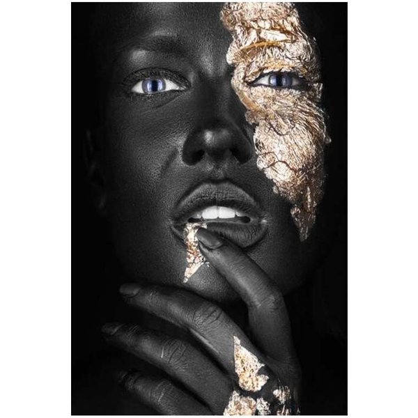 AfrykańSka Kobieta Sztuka Czarno-ZłOta Portret Obrazy Na PłóTnie Plakat Wall Art Picture Home Decor Do Salonu Bezramowe 30X45Cm-image